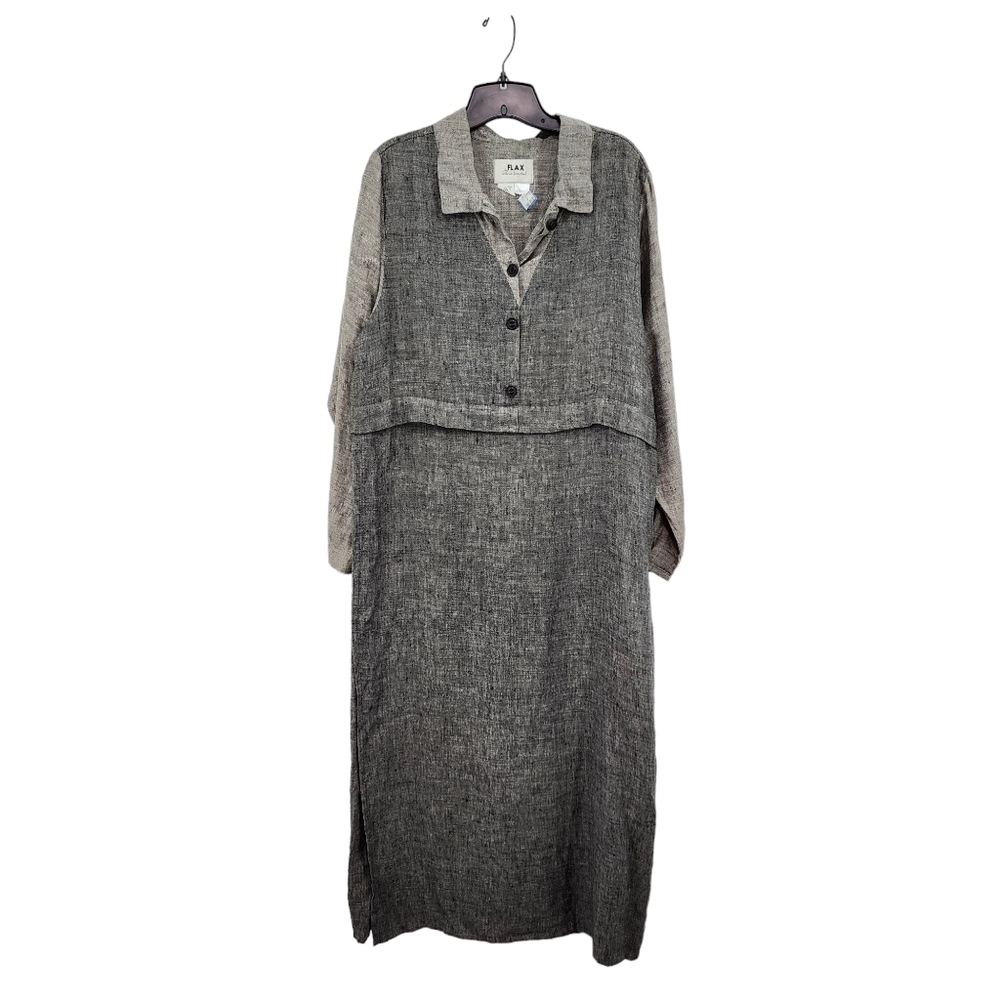 Flax by Jeanne Engelhart Women's 100% Linen Button Front Overlay Maxi Dress - S